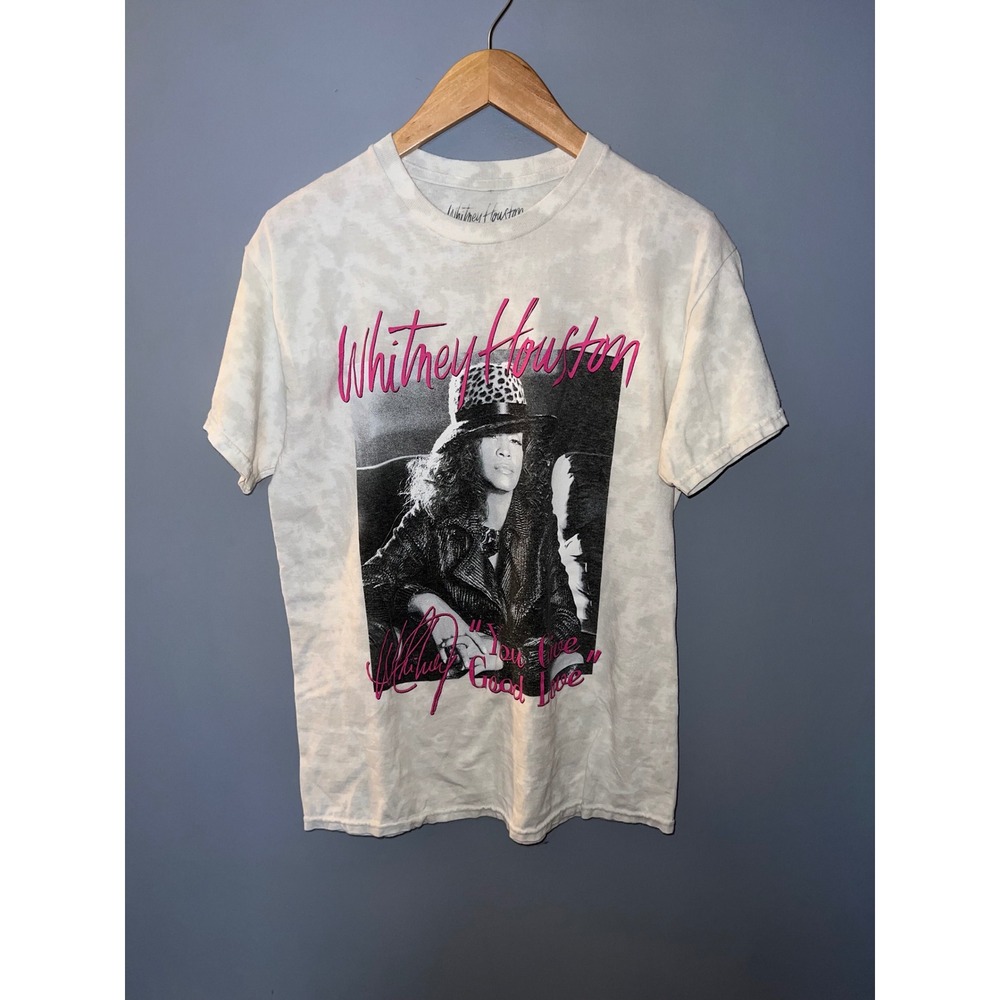 Whitney Houston You Give Good Love Graphic T-Shirt Acid Wash Pink White Medium